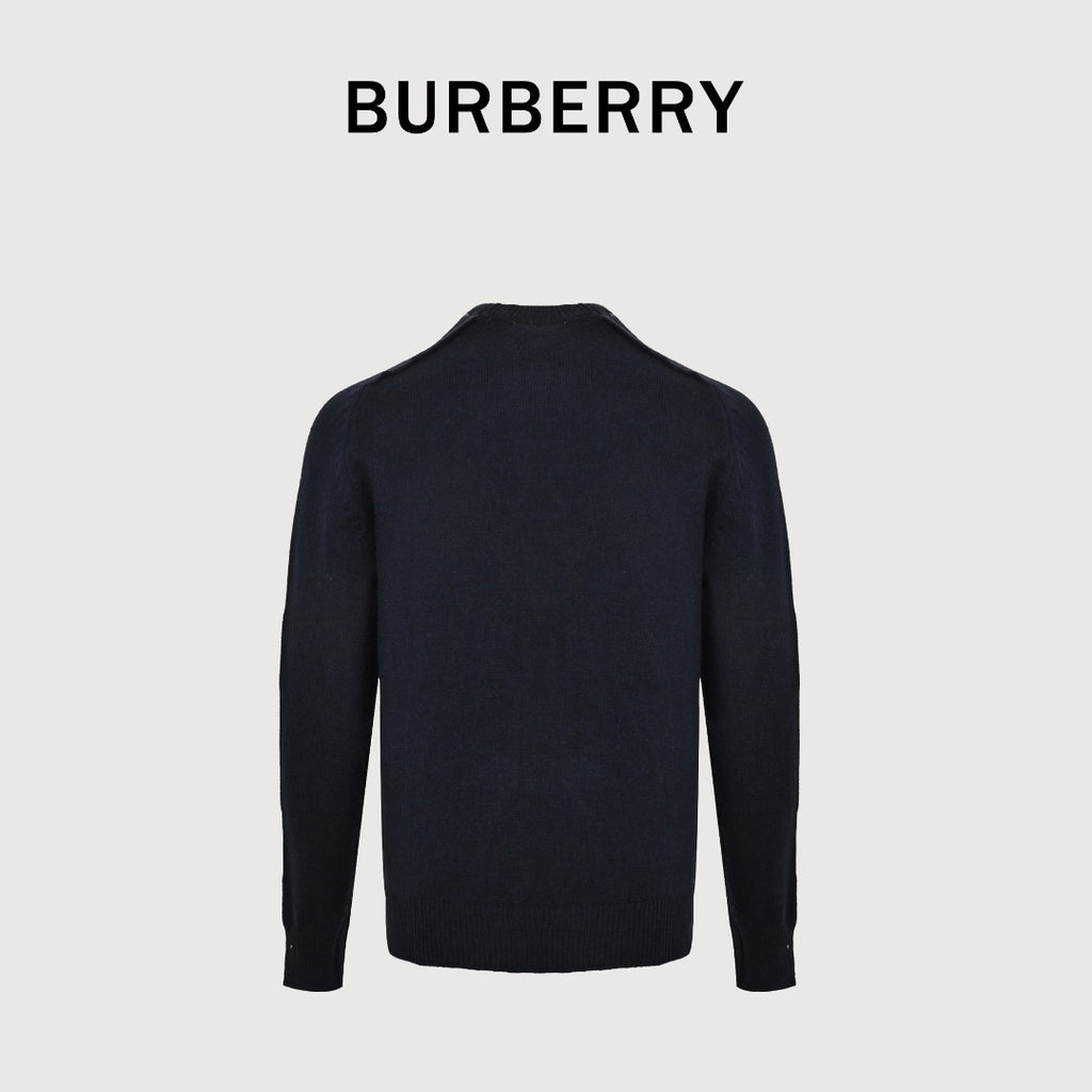 Burberry Dark Navy Equestrian Knight Hem Jacquard Crewneck Sweater