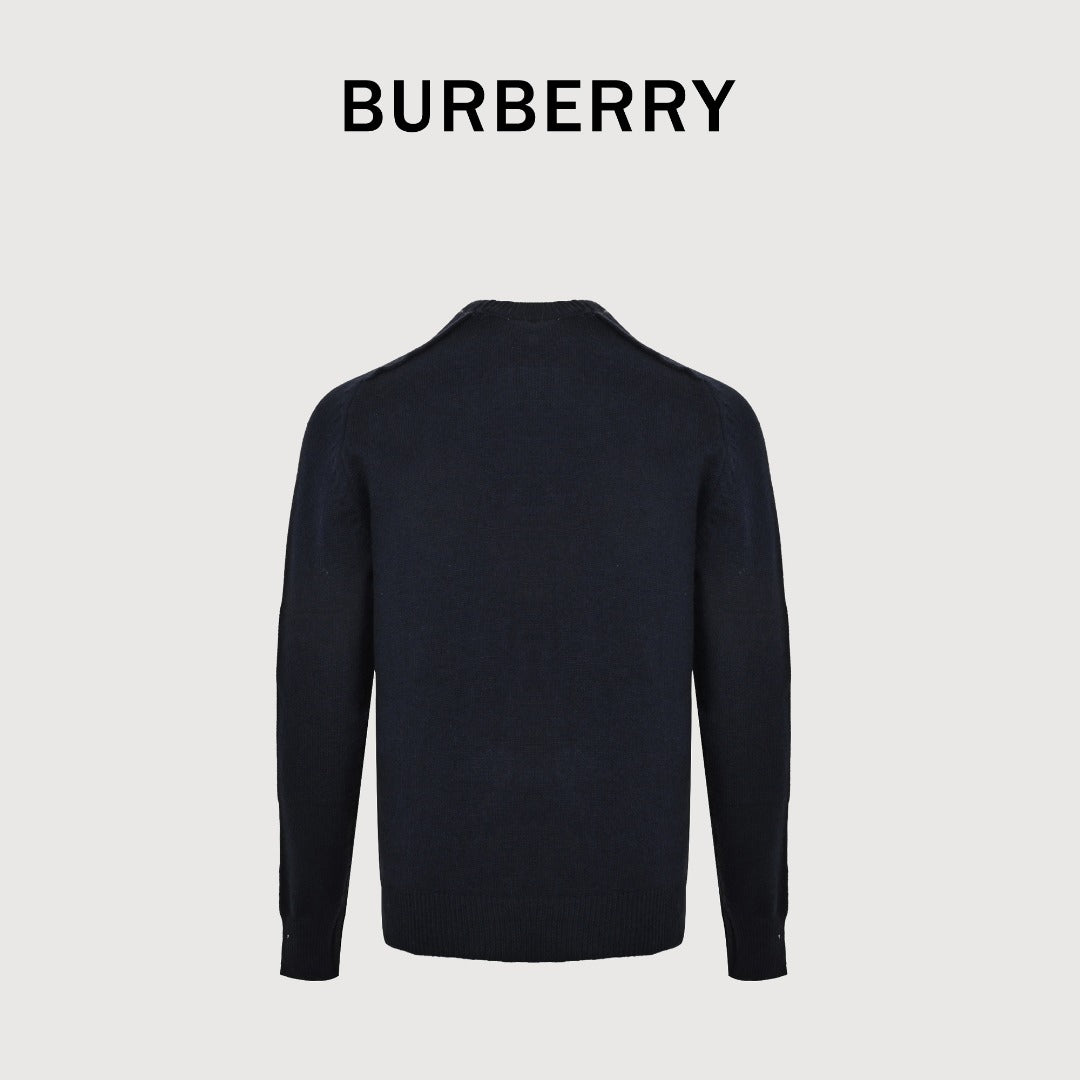 Burberry Dark Navy Equestrian Knight Hem Jacquard Crewneck Sweater