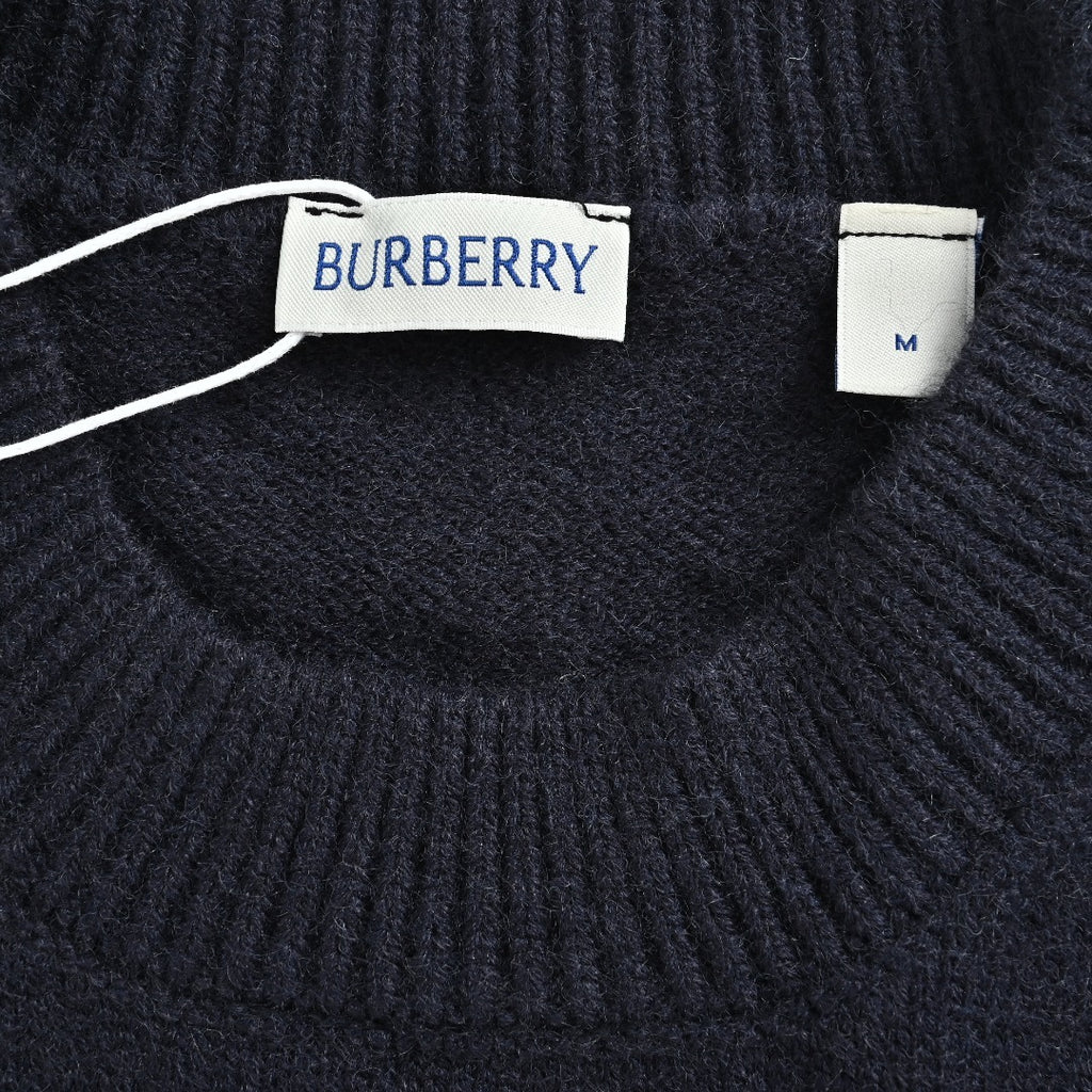 Burberry Dark Navy Equestrian Knight Hem Jacquard Crewneck Sweater