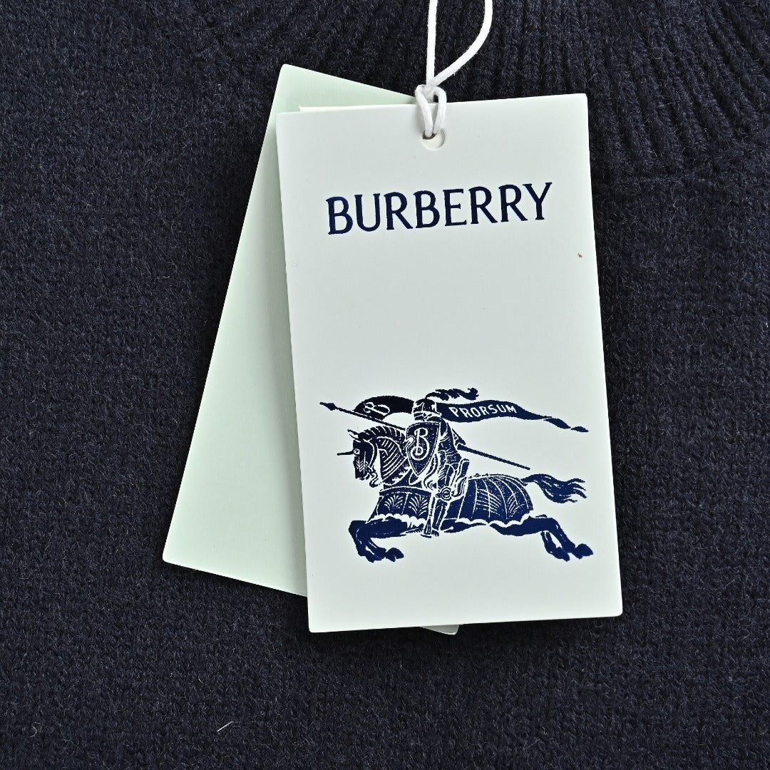 Burberry Dark Navy Equestrian Knight Hem Jacquard Crewneck Sweater