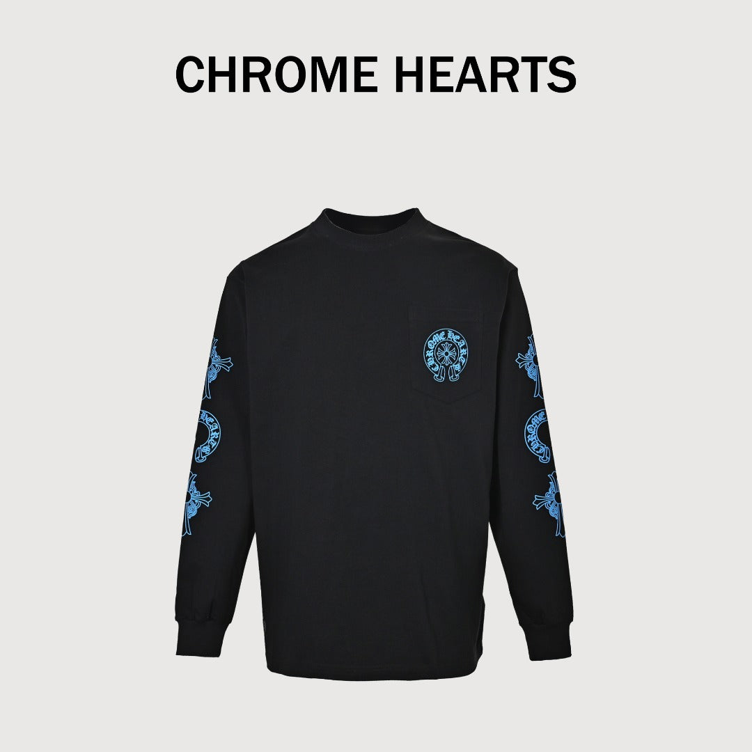 Chrome Hearts Black Triple Cross Print Long-Sleeve T-Shirt
