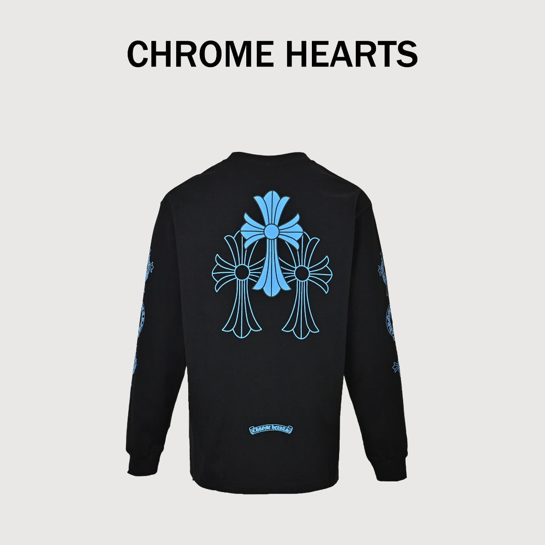Chrome Hearts Black Triple Cross Print Long-Sleeve T-Shirt