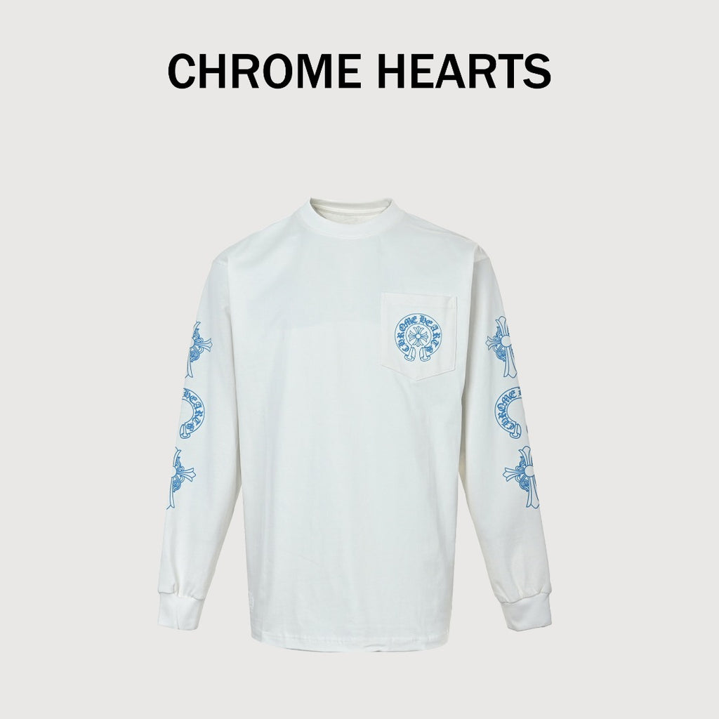 Chrome Hearts White & Blue Triple Cross Print Long-Sleeve T-Shirt
