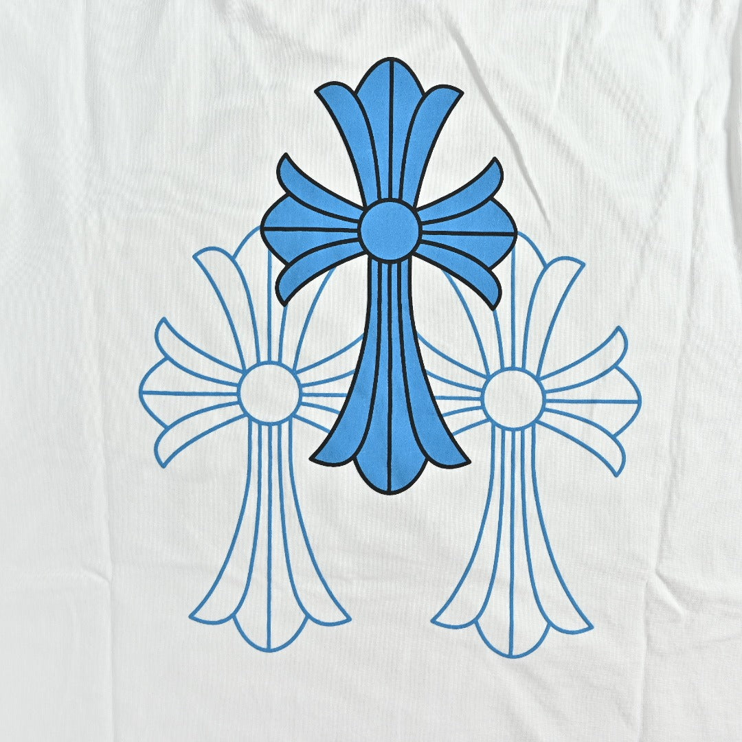 Chrome Hearts White & Blue Triple Cross Print Long-Sleeve T-Shirt