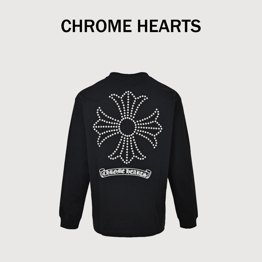 Chrome Hearts Black Dotted Cross Print Long-Sleeve T-Shirt