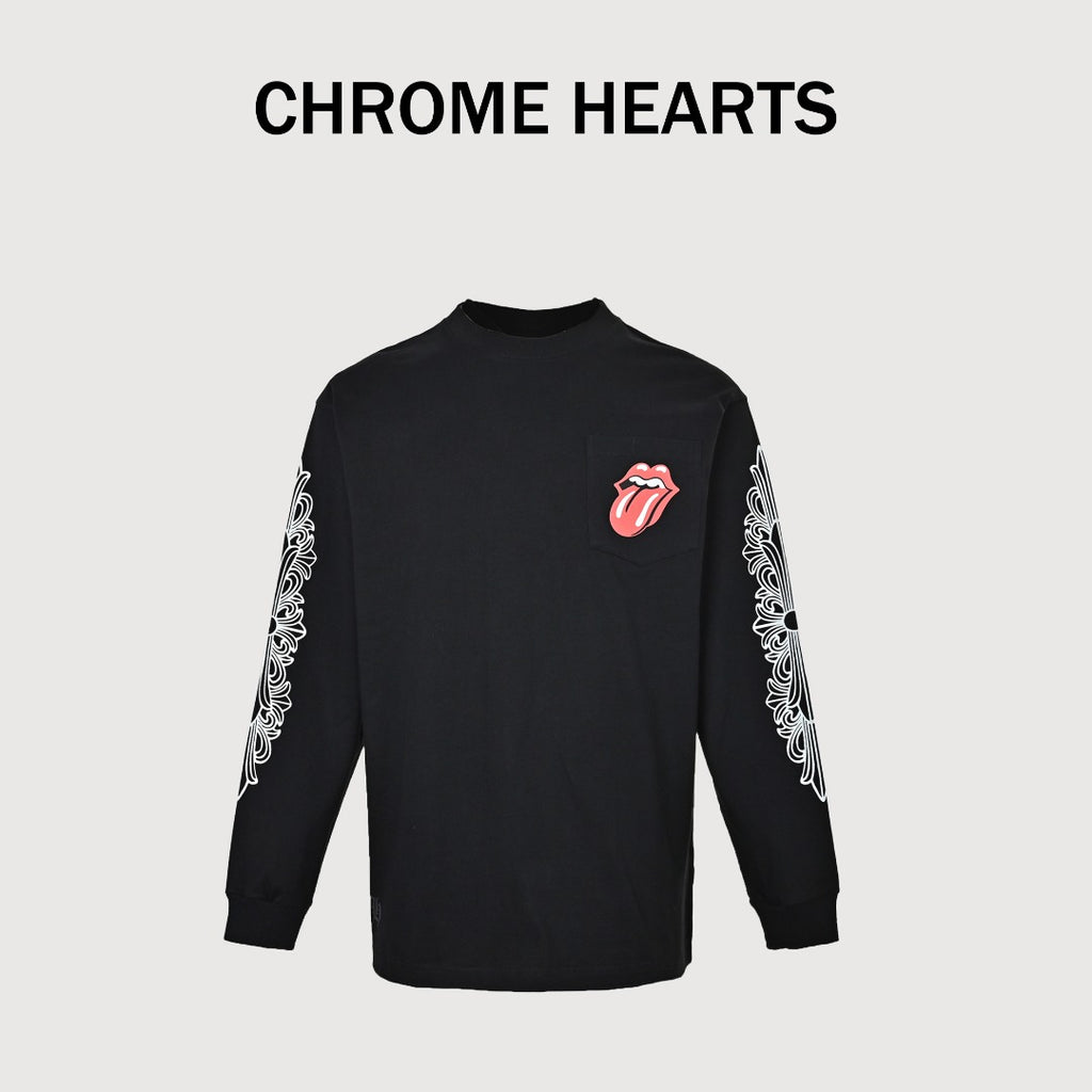 Chrome Hearts Black Red Tongue Print Long-Sleeve T-Shirt