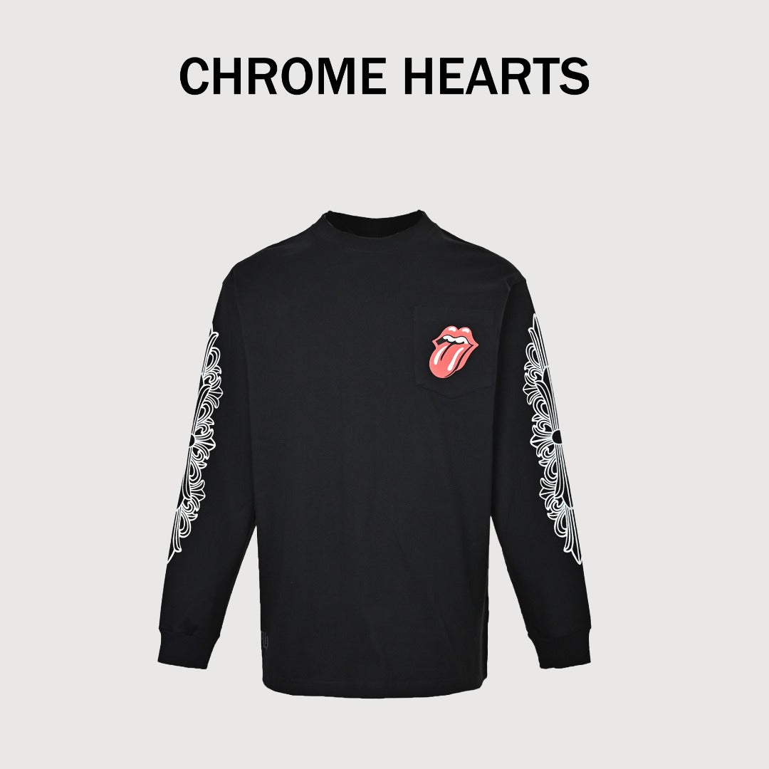 Chrome Hearts Black Red Tongue Print Long-Sleeve T-Shirt