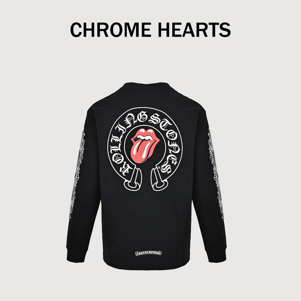 Chrome Hearts Black Red Tongue Print Long-Sleeve T-Shirt
