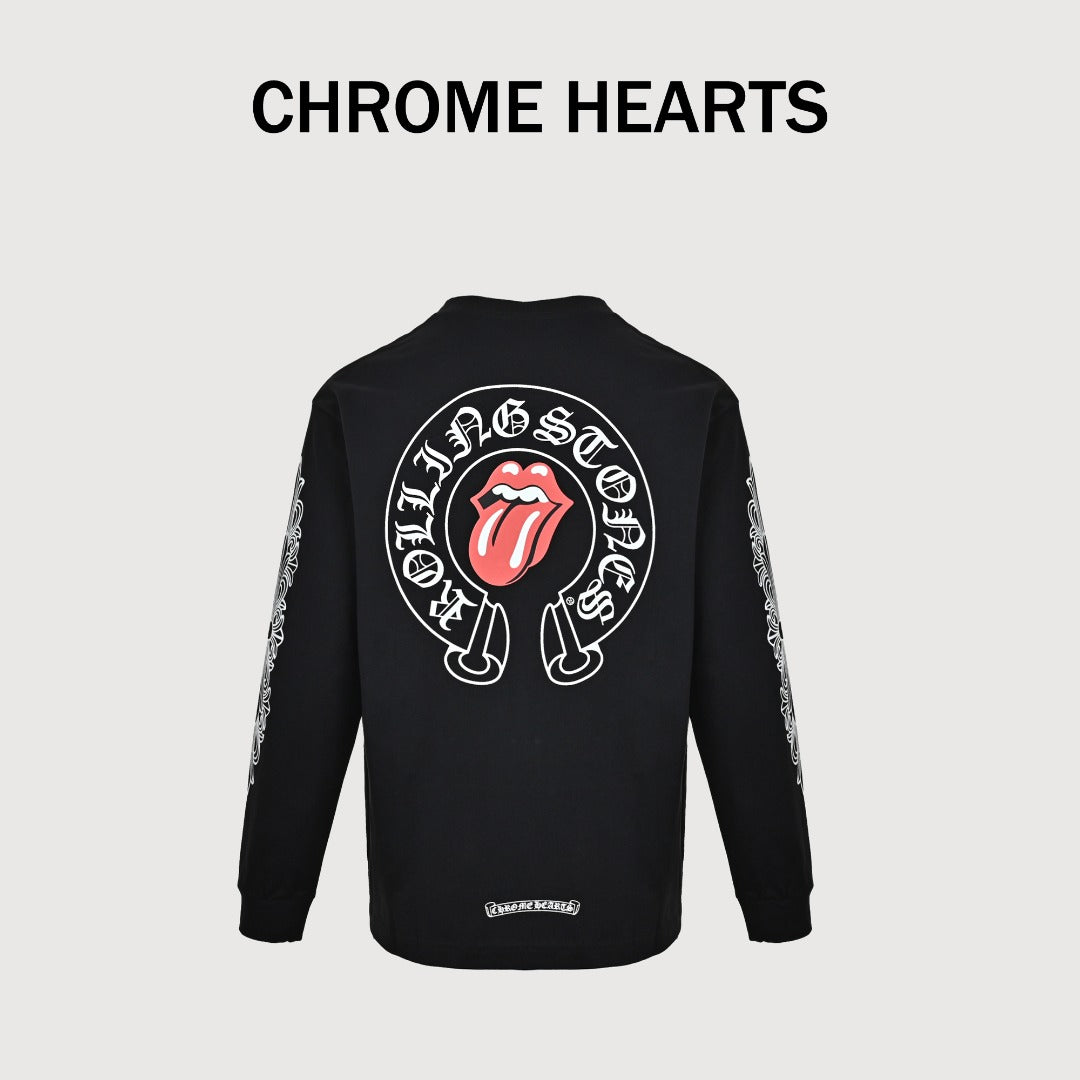 Chrome Hearts Black Red Tongue Print Long-Sleeve T-Shirt