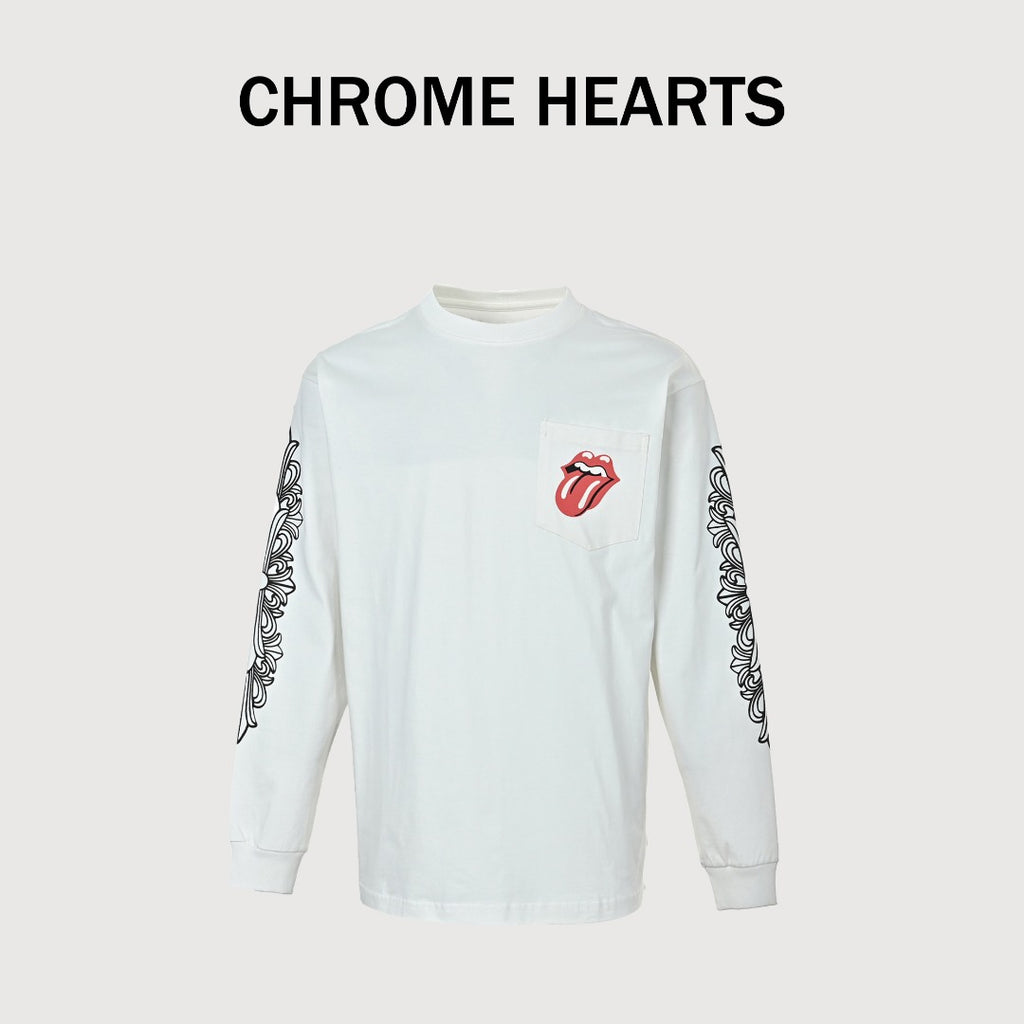 Chrome Hearts White Red Tongue Print Long-Sleeve T-Shirt