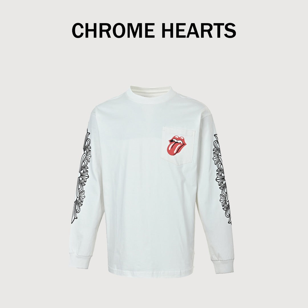 Chrome Hearts White Red Tongue Print Long-Sleeve T-Shirt