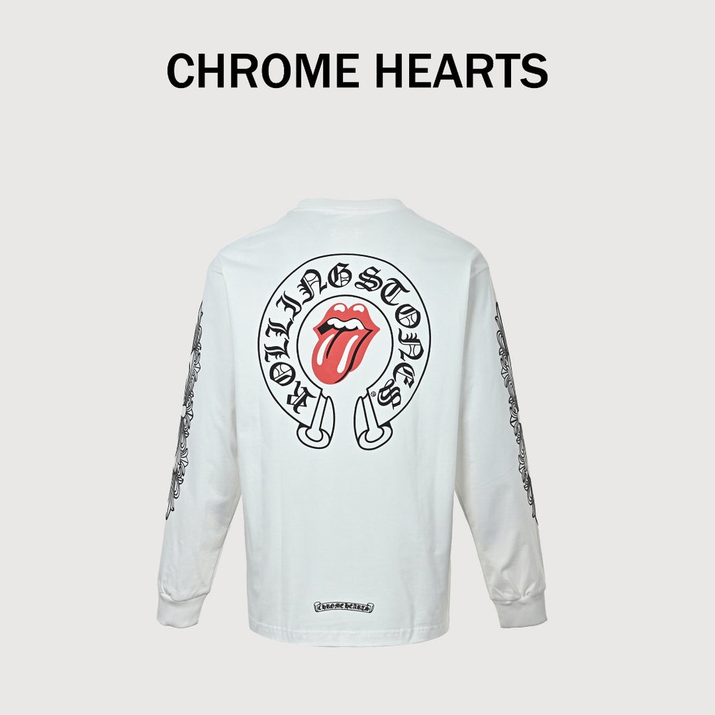 Chrome Hearts White Red Tongue Print Long-Sleeve T-Shirt