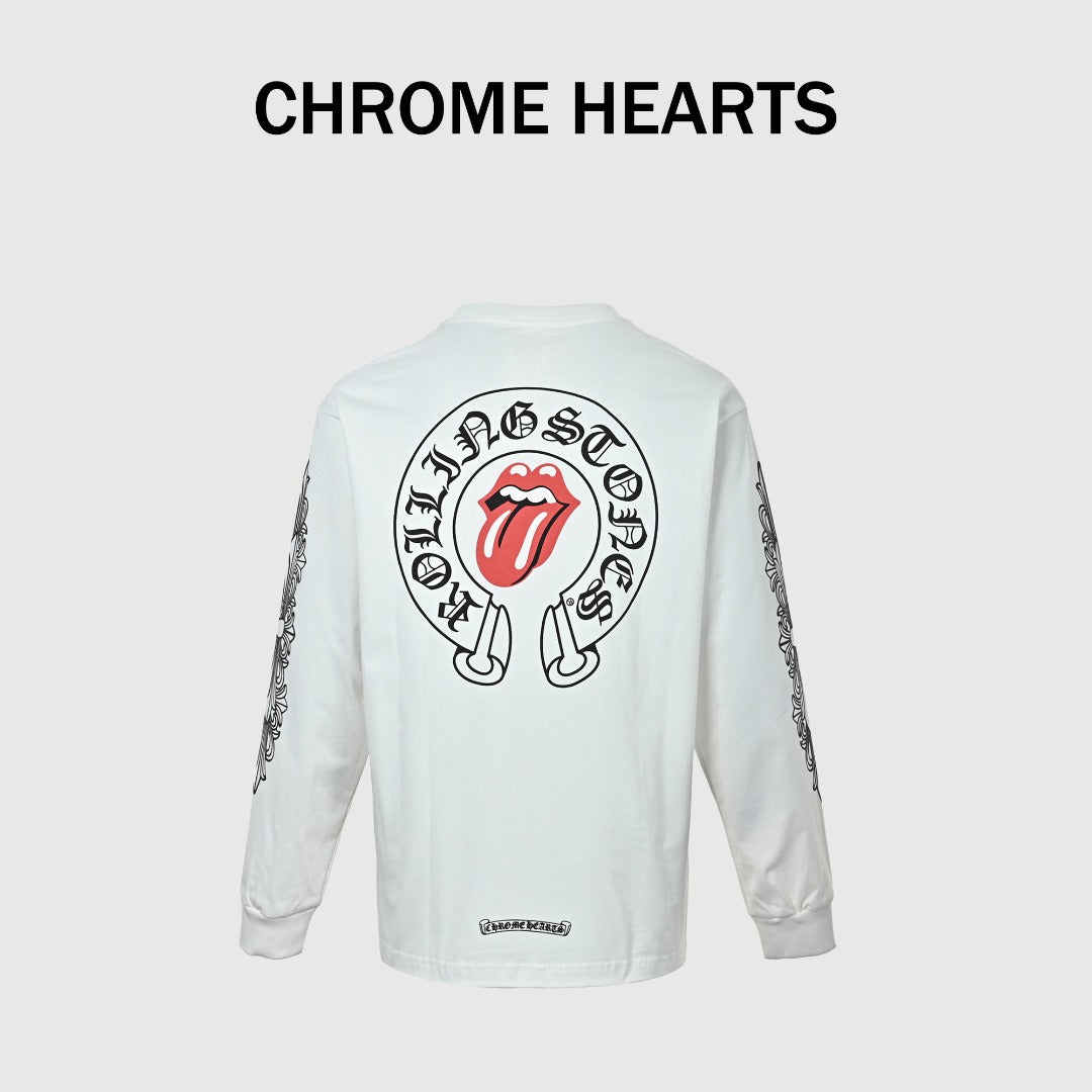 Chrome Hearts White Red Tongue Print Long-Sleeve T-Shirt