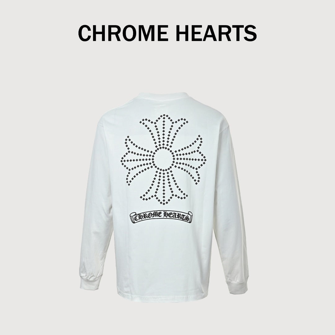 Chrome Hearts White Dotted Cross Print Long-Sleeve T-Shirt
