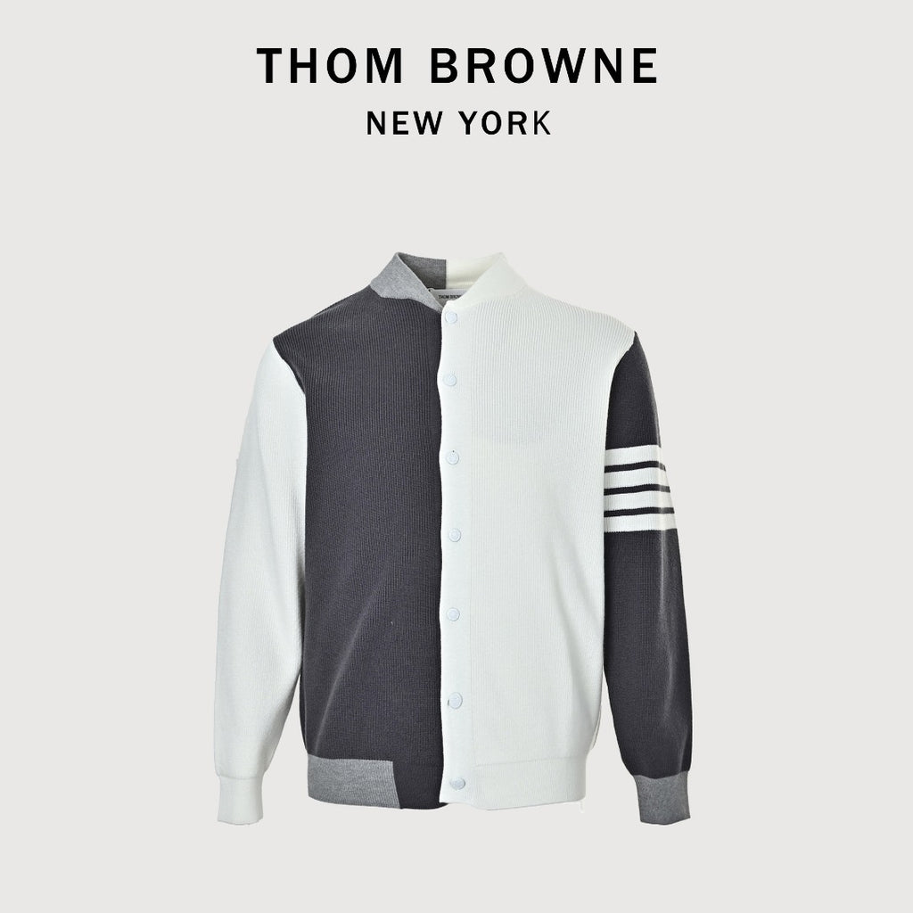 Thom Browne Colorblock Four-Bar Button-Front Cardigan