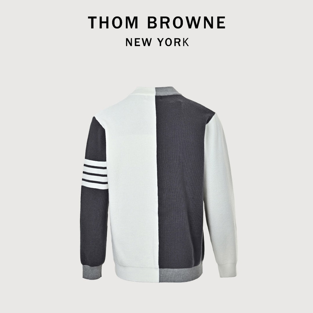 Thom Browne Colorblock Four-Bar Button-Front Cardigan