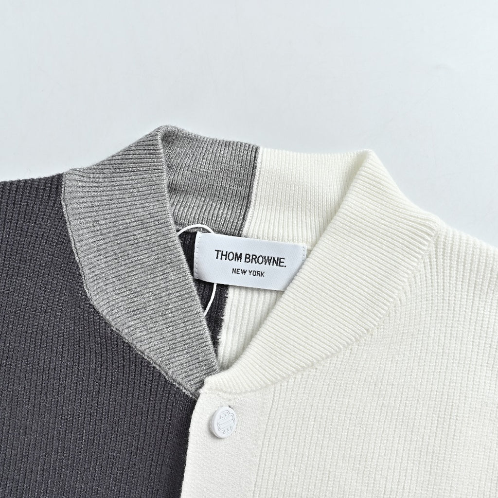Thom Browne Colorblock Four-Bar Button-Front Cardigan