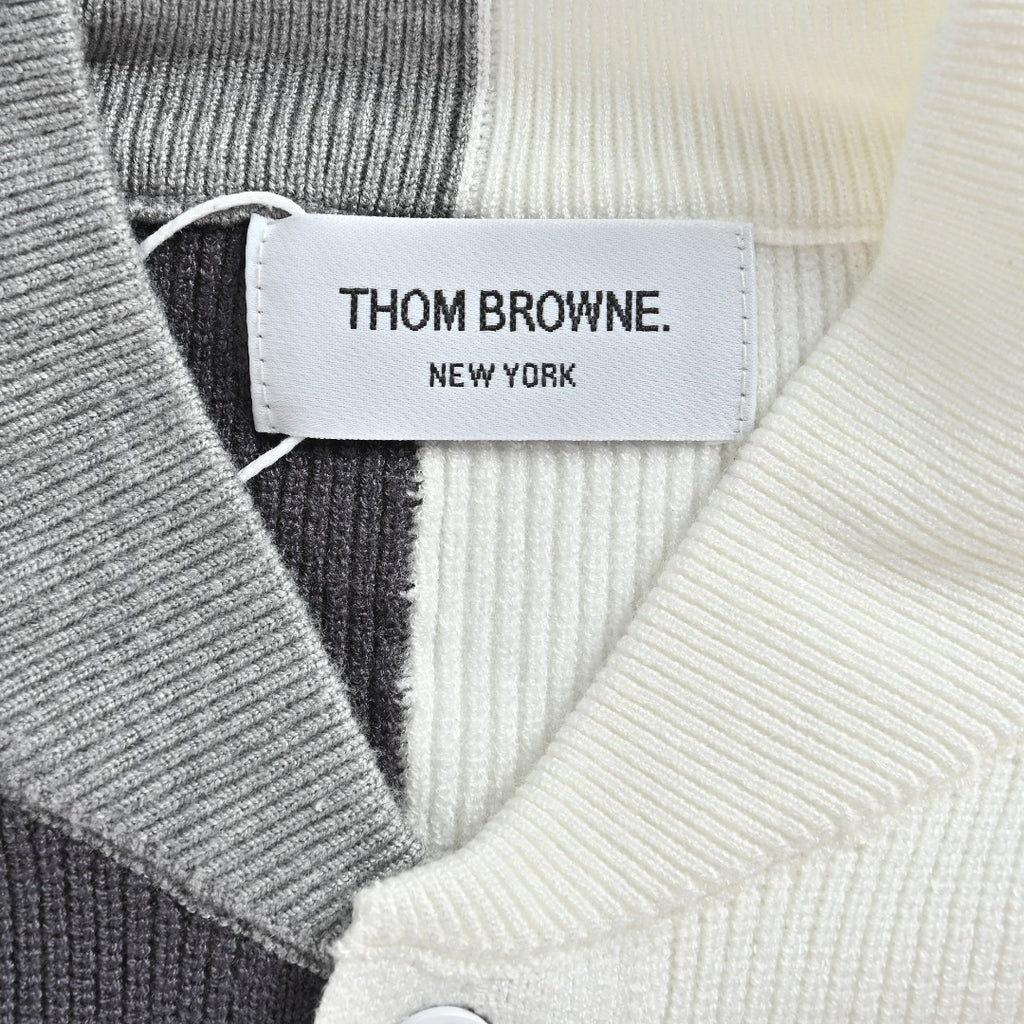 Thom Browne Colorblock Four-Bar Button-Front Cardigan