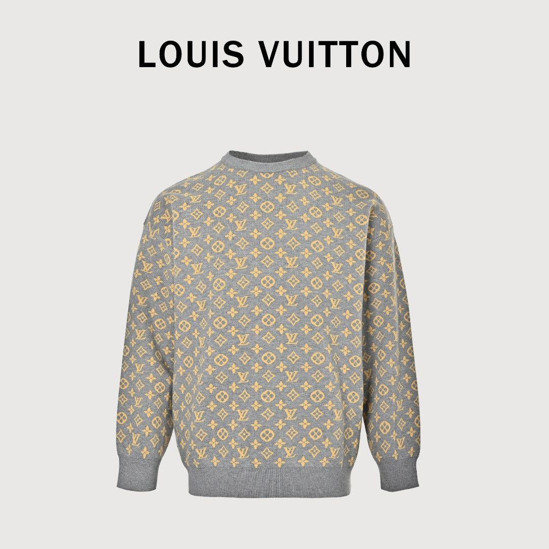 Louis Vuitton Gray Monogram Jacquard Blend Crewneck Sweater