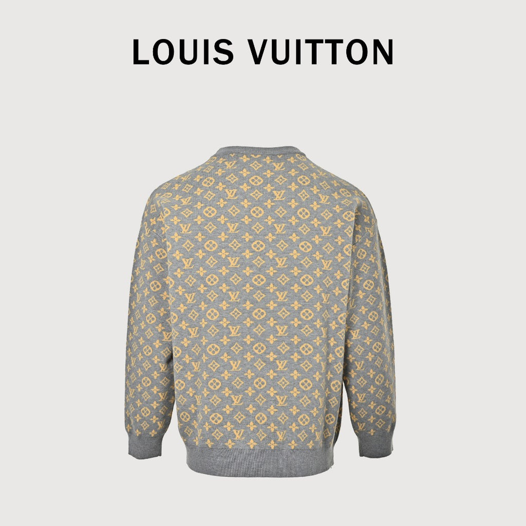 Louis Vuitton Gray Monogram Jacquard Blend Crewneck Sweater