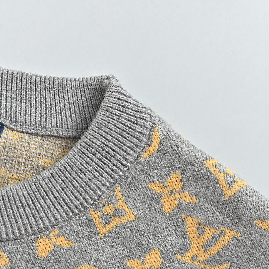 Louis Vuitton Gray Monogram Jacquard Blend Crewneck Sweater
