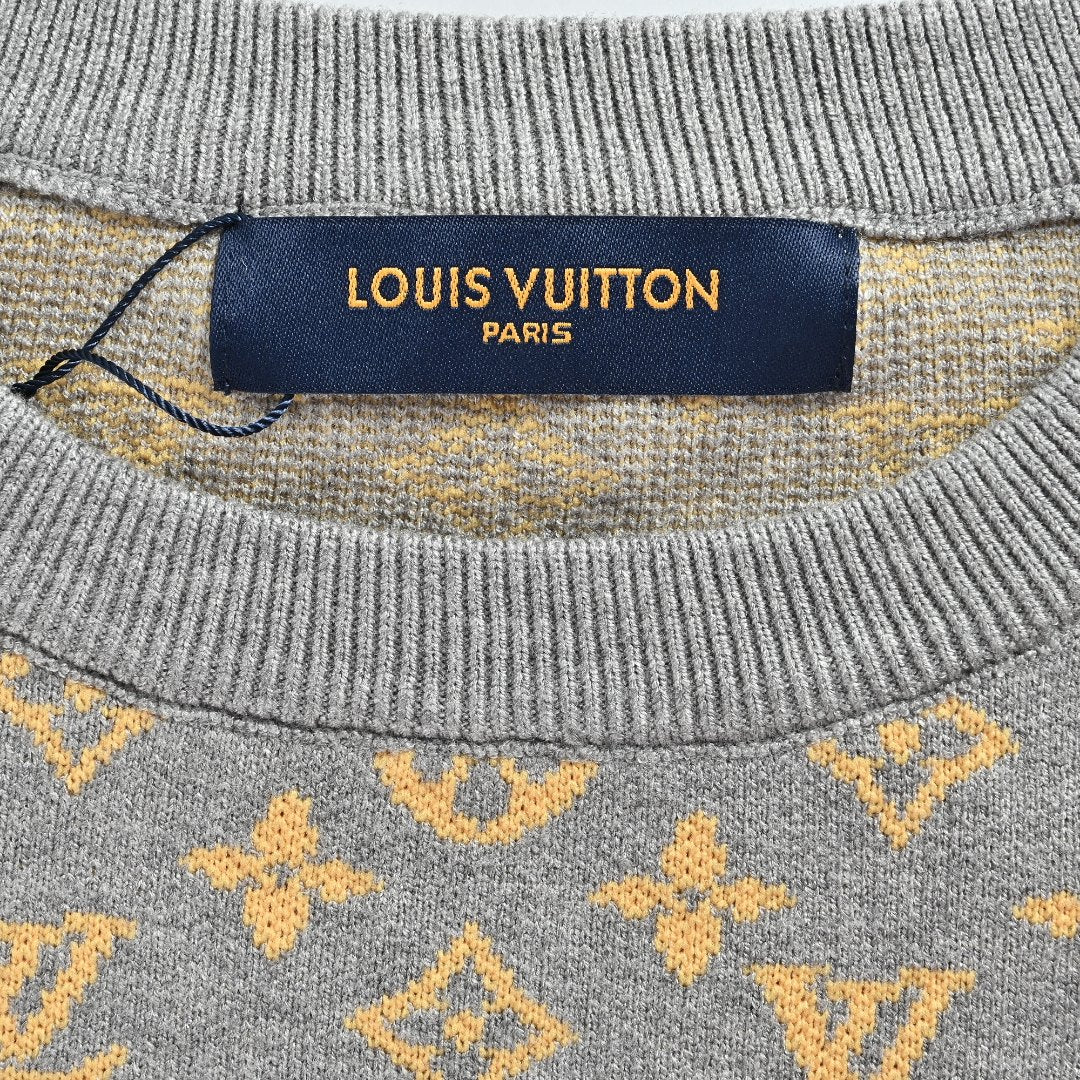 Louis Vuitton Gray Monogram Jacquard Blend Crewneck Sweater