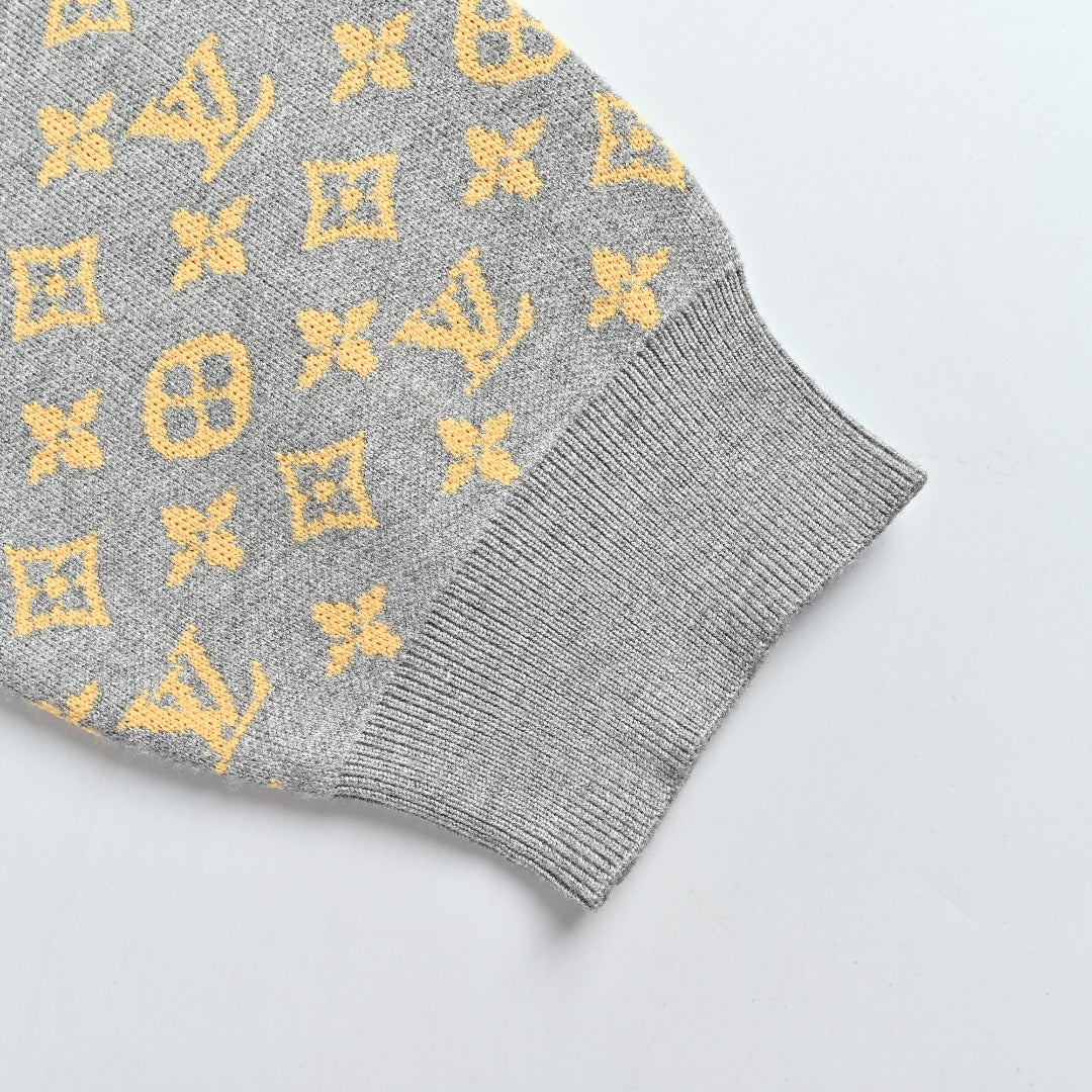 Louis Vuitton Gray Monogram Jacquard Blend Crewneck Sweater