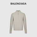 Balenciaga Light Beige Ribbed Half-Zip Mock-Neck Sweater