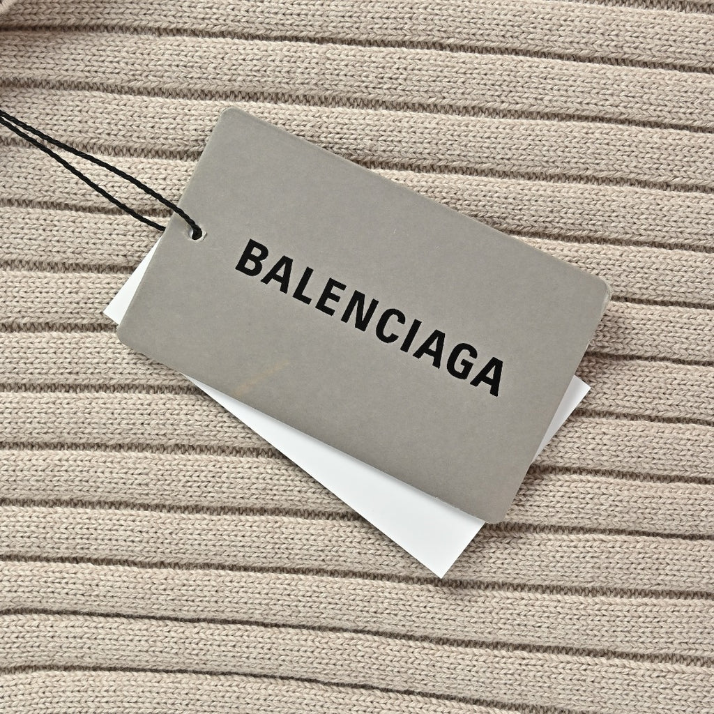 Balenciaga Light Beige Ribbed Half-Zip Mock-Neck Sweater