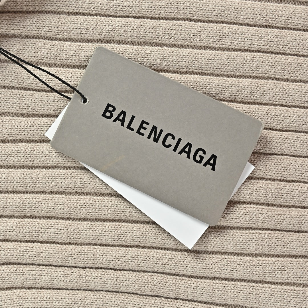 Balenciaga Light Beige Ribbed Half-Zip Mock-Neck Sweater