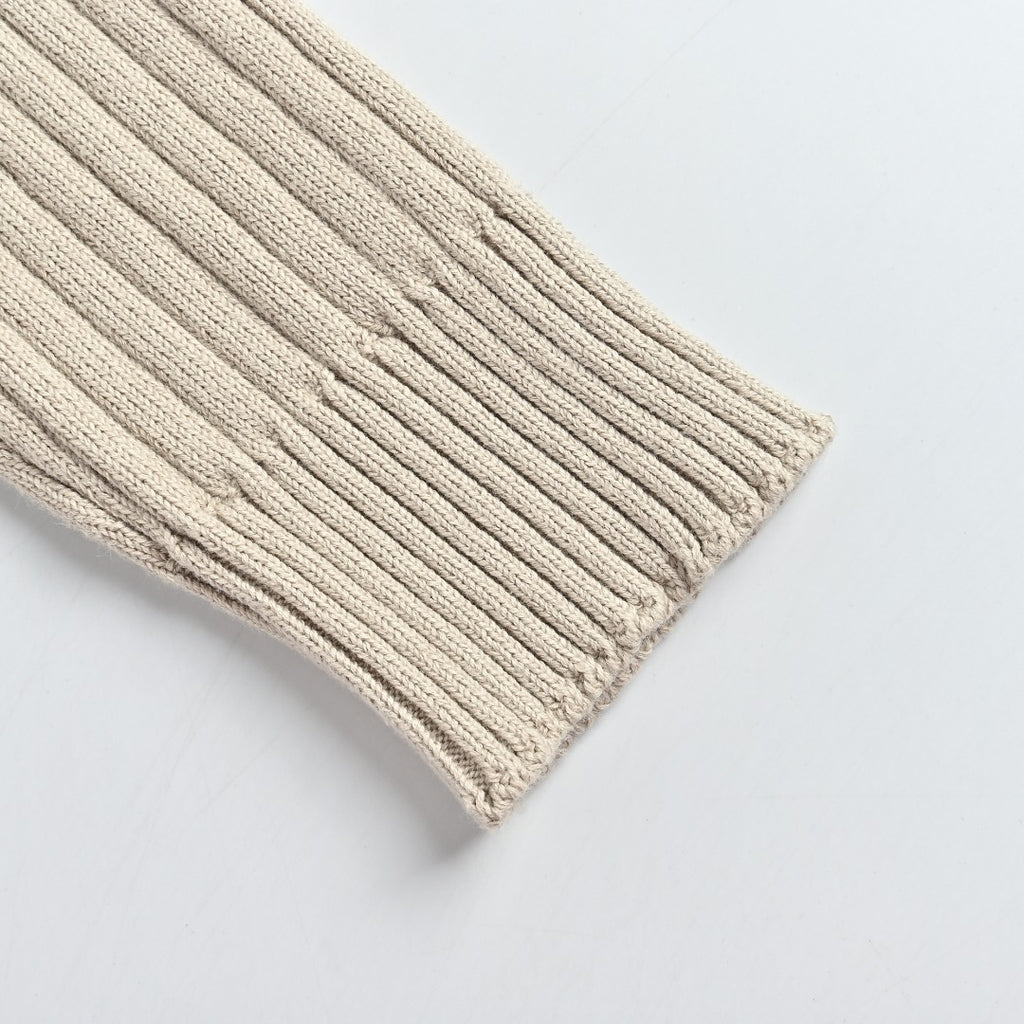 Balenciaga Light Beige Ribbed Half-Zip Mock-Neck Sweater