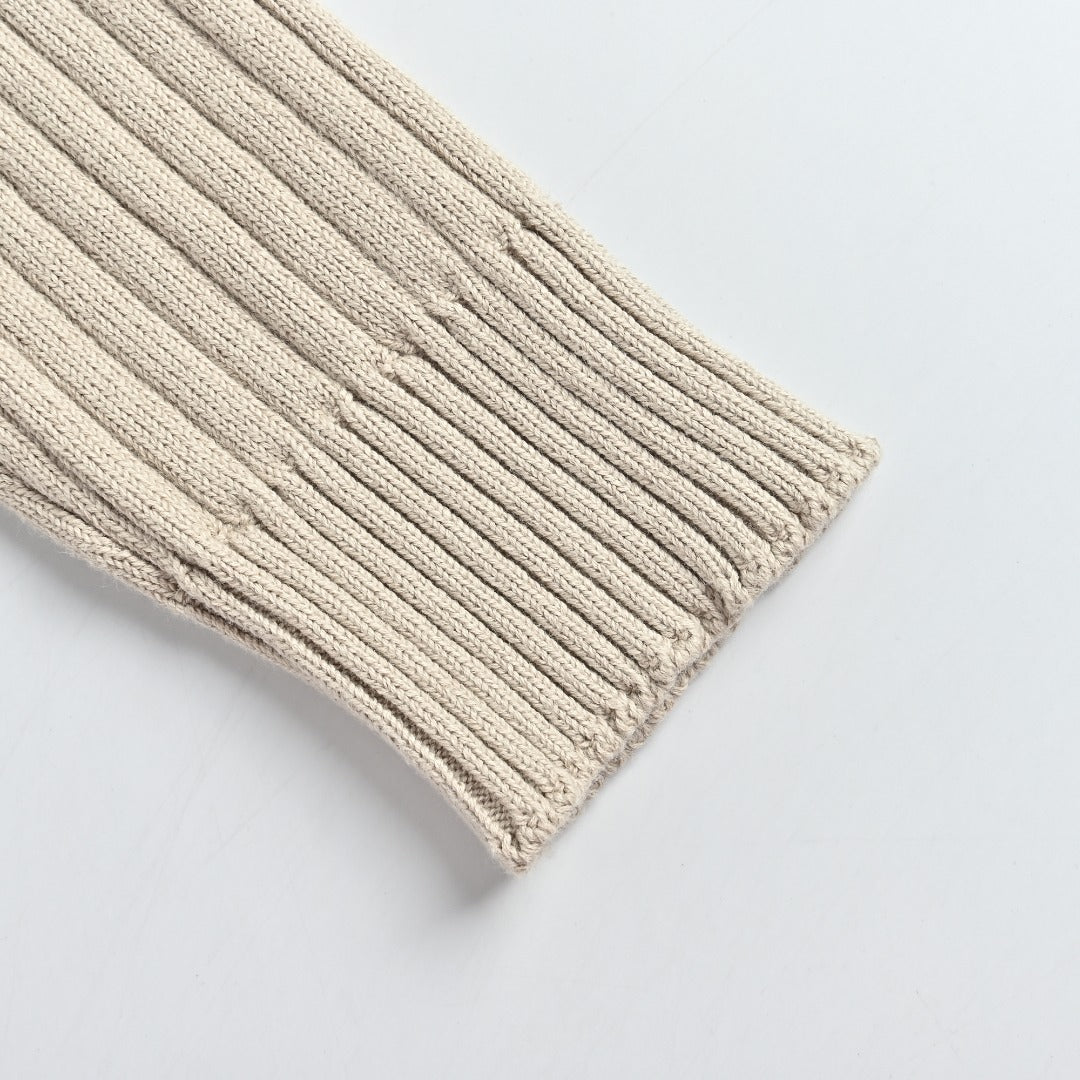 Balenciaga Light Beige Ribbed Half-Zip Mock-Neck Sweater
