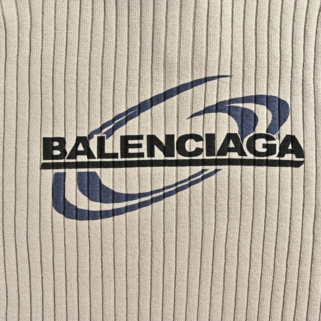 Balenciaga Light Beige Ribbed Half-Zip Mock-Neck Sweater
