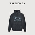 Balenciaga Washed Black Blurred Ring Logo Pullover Hoodie