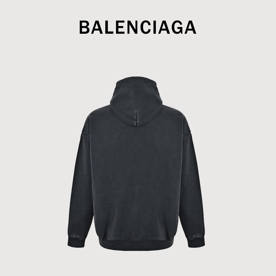 Balenciaga Washed Black Blurred Ring Logo Pullover Hoodie