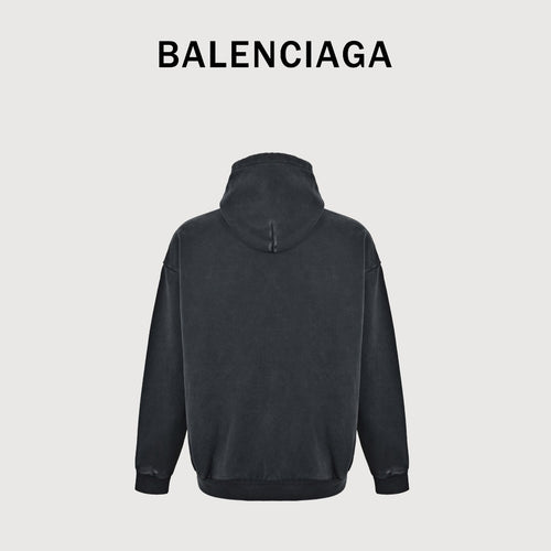Balenciaga Washed Black Blurred Ring Logo Pullover Hoodie