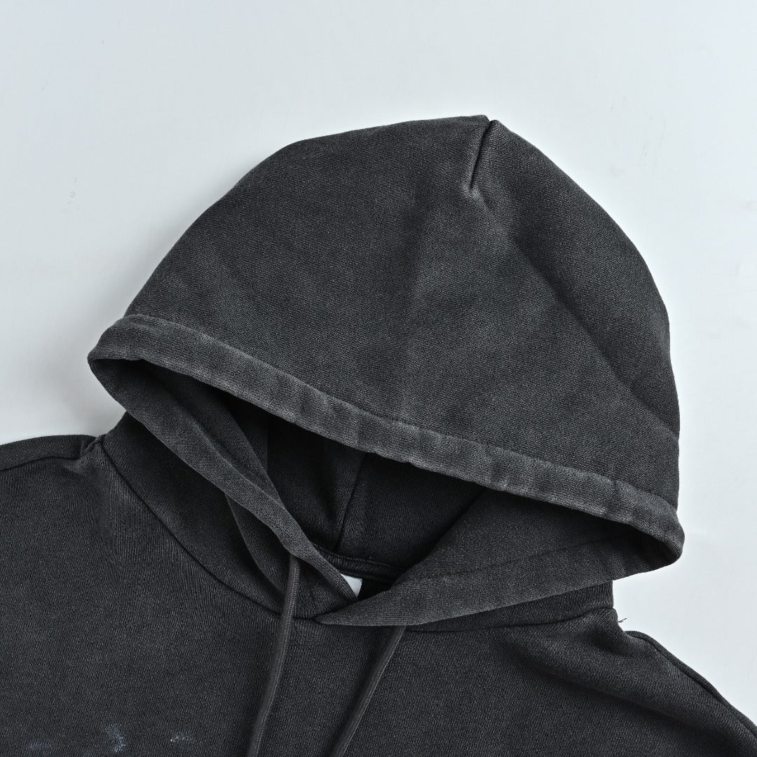 Balenciaga Washed Black Blurred Ring Logo Pullover Hoodie