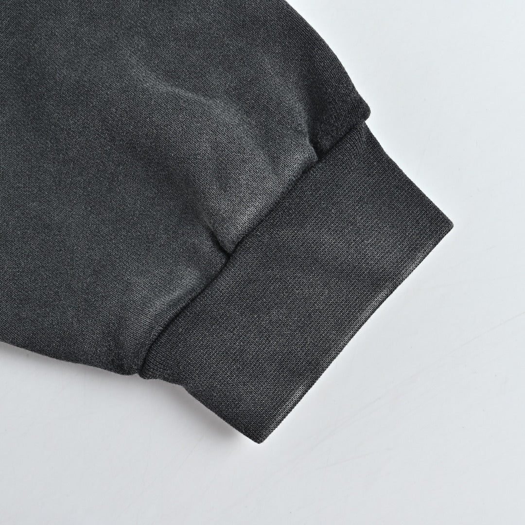 Balenciaga Washed Black Blurred Ring Logo Pullover Hoodie