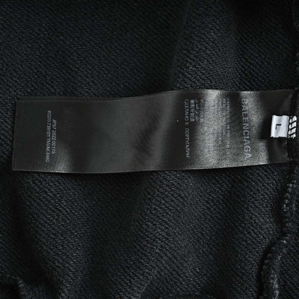 Balenciaga Washed Black Blurred Ring Logo Pullover Hoodie
