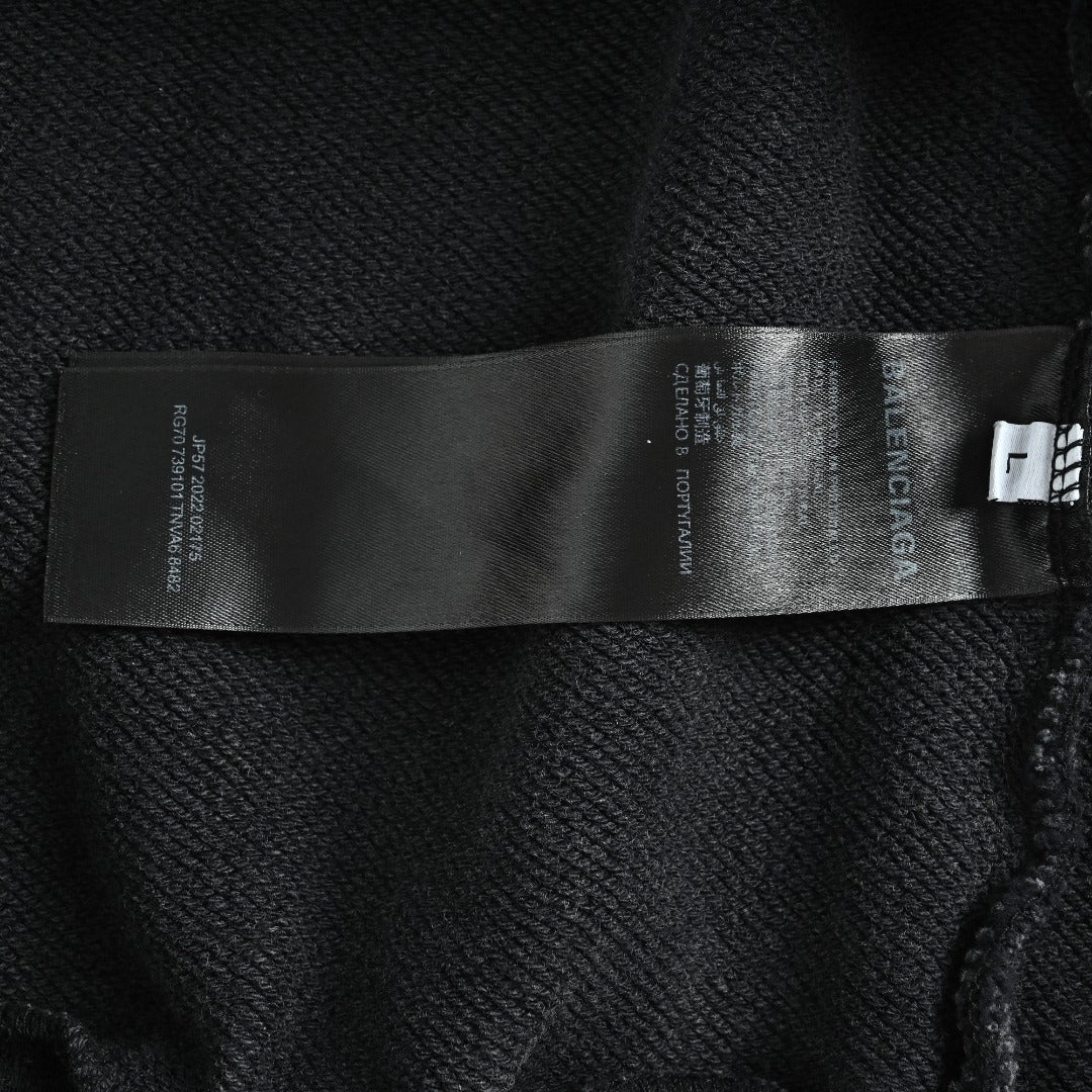 Balenciaga Washed Black Blurred Ring Logo Pullover Hoodie