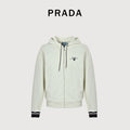 Prada Cream Chest Print Contrast-Cuff Zip-Up Hooded Jacket