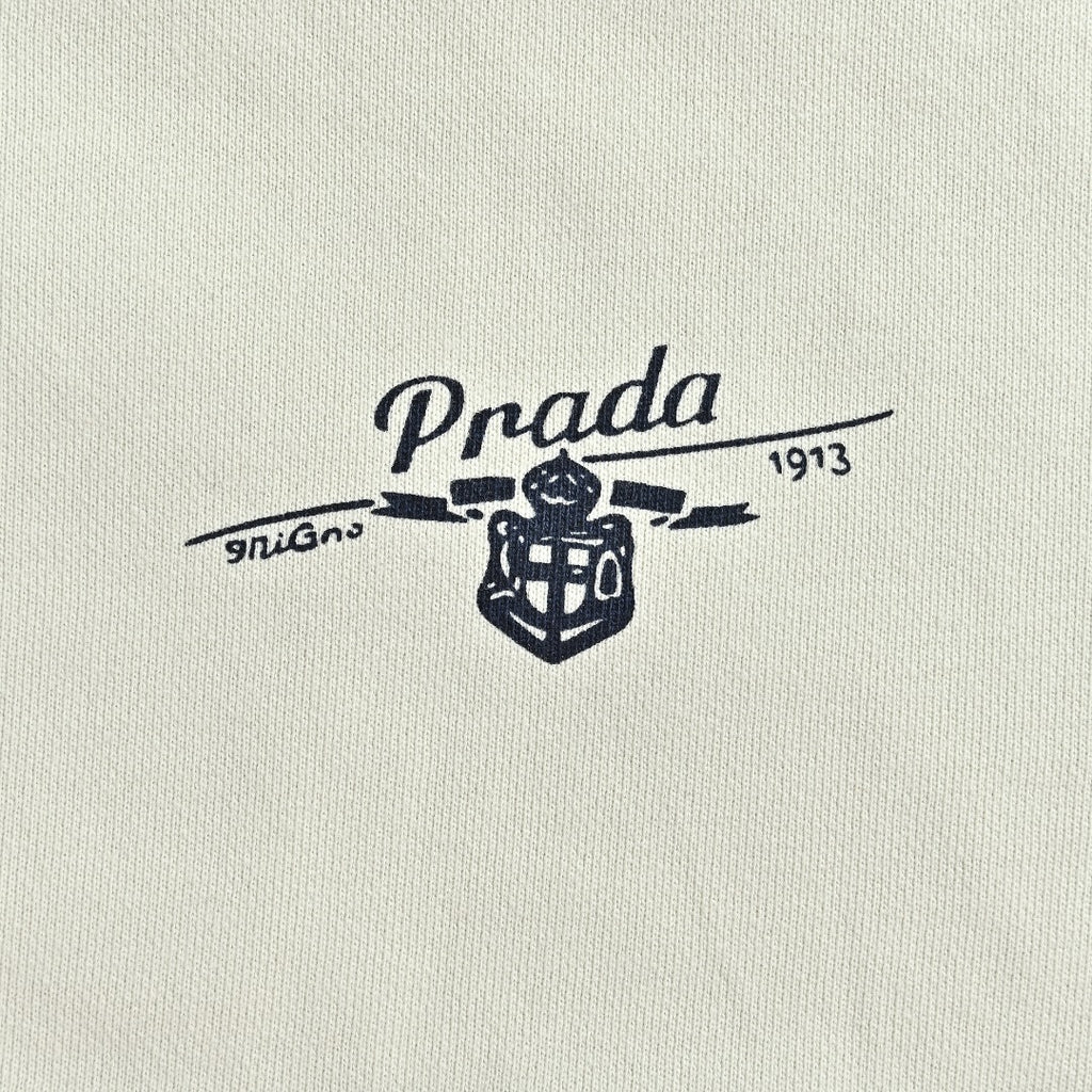Prada Cream Chest Print Contrast-Cuff Zip-Up Hooded Jacket