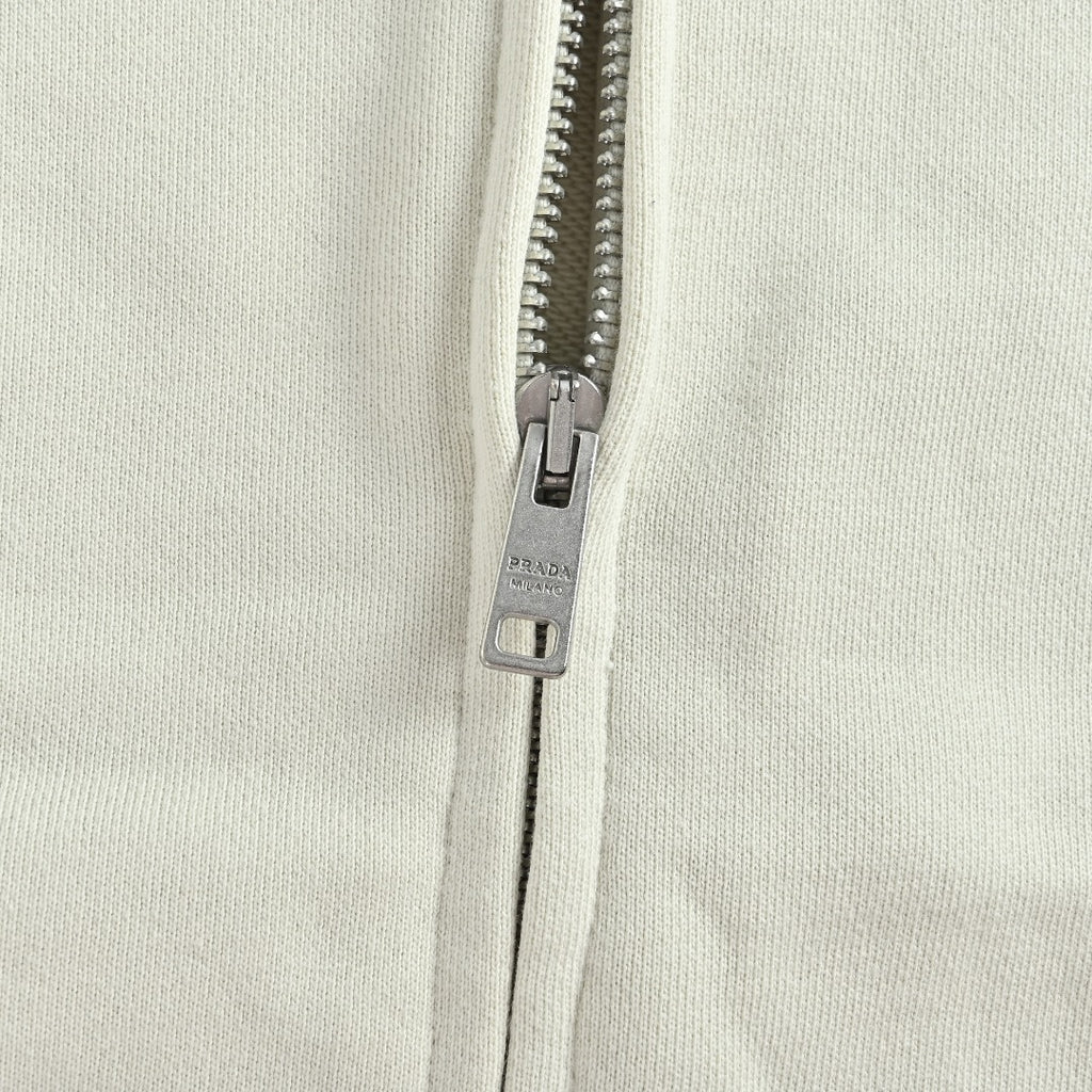 Prada Cream Chest Print Contrast-Cuff Zip-Up Hooded Jacket