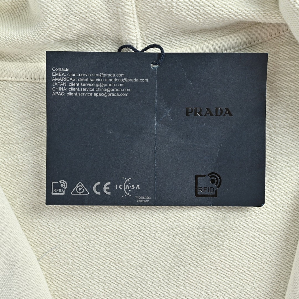 Prada Cream Chest Print Contrast-Cuff Zip-Up Hooded Jacket