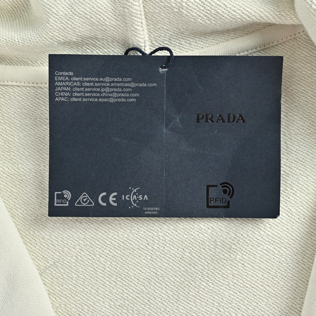 Prada Cream Chest Print Contrast-Cuff Zip-Up Hooded Jacket