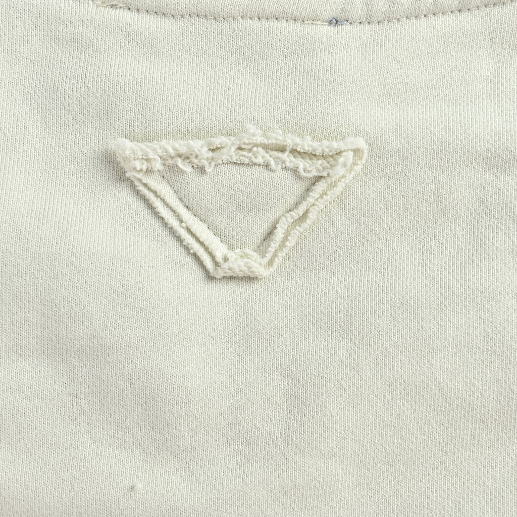 Prada Cream Chest Print Contrast-Cuff Zip-Up Hooded Jacket