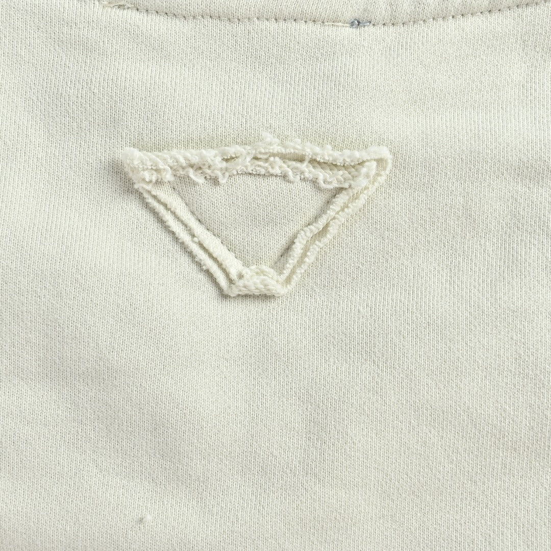 Prada Cream Chest Print Contrast-Cuff Zip-Up Hooded Jacket