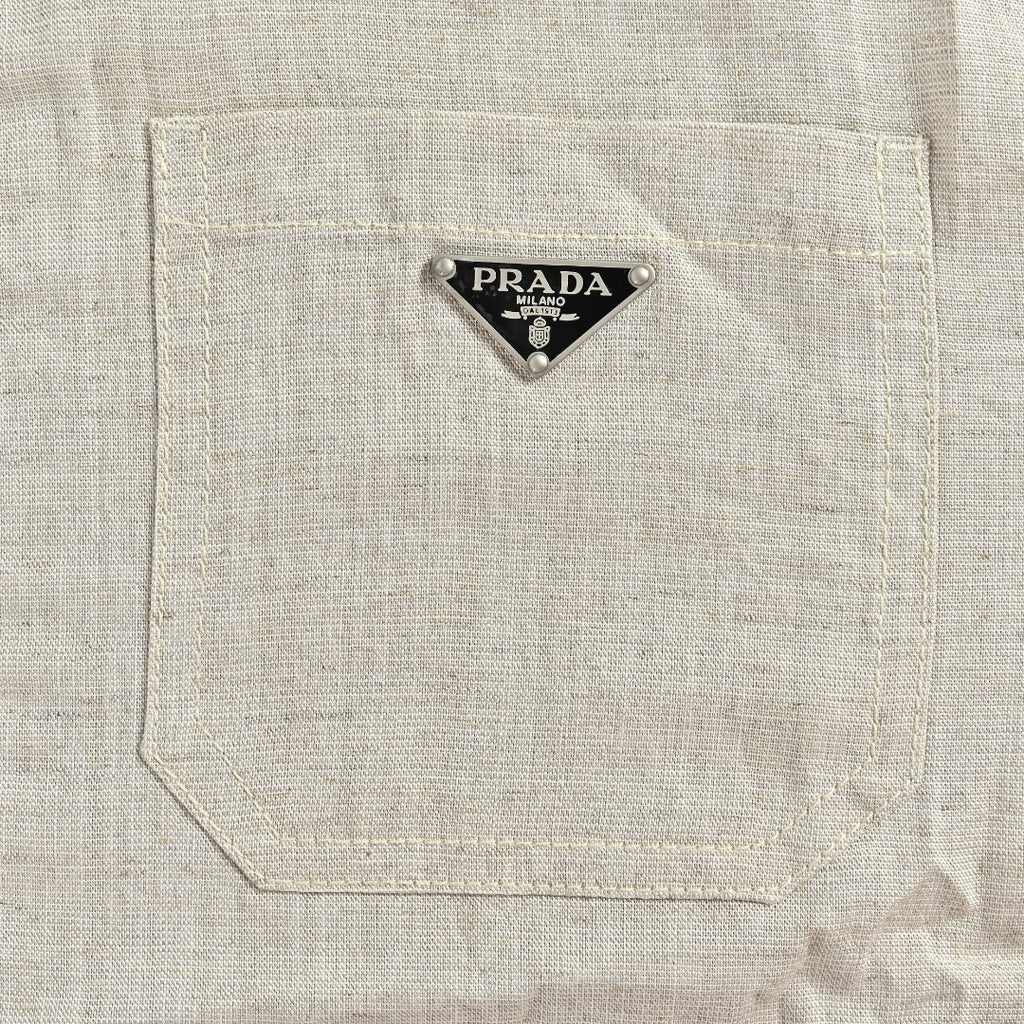 Prada Cream Chambray Cotton-Linen Blend Triangle Logo Jacket