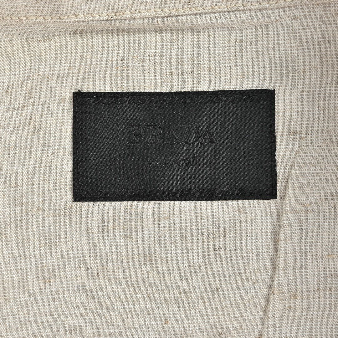 Prada Cream Chambray Cotton-Linen Blend Triangle Logo Jacket