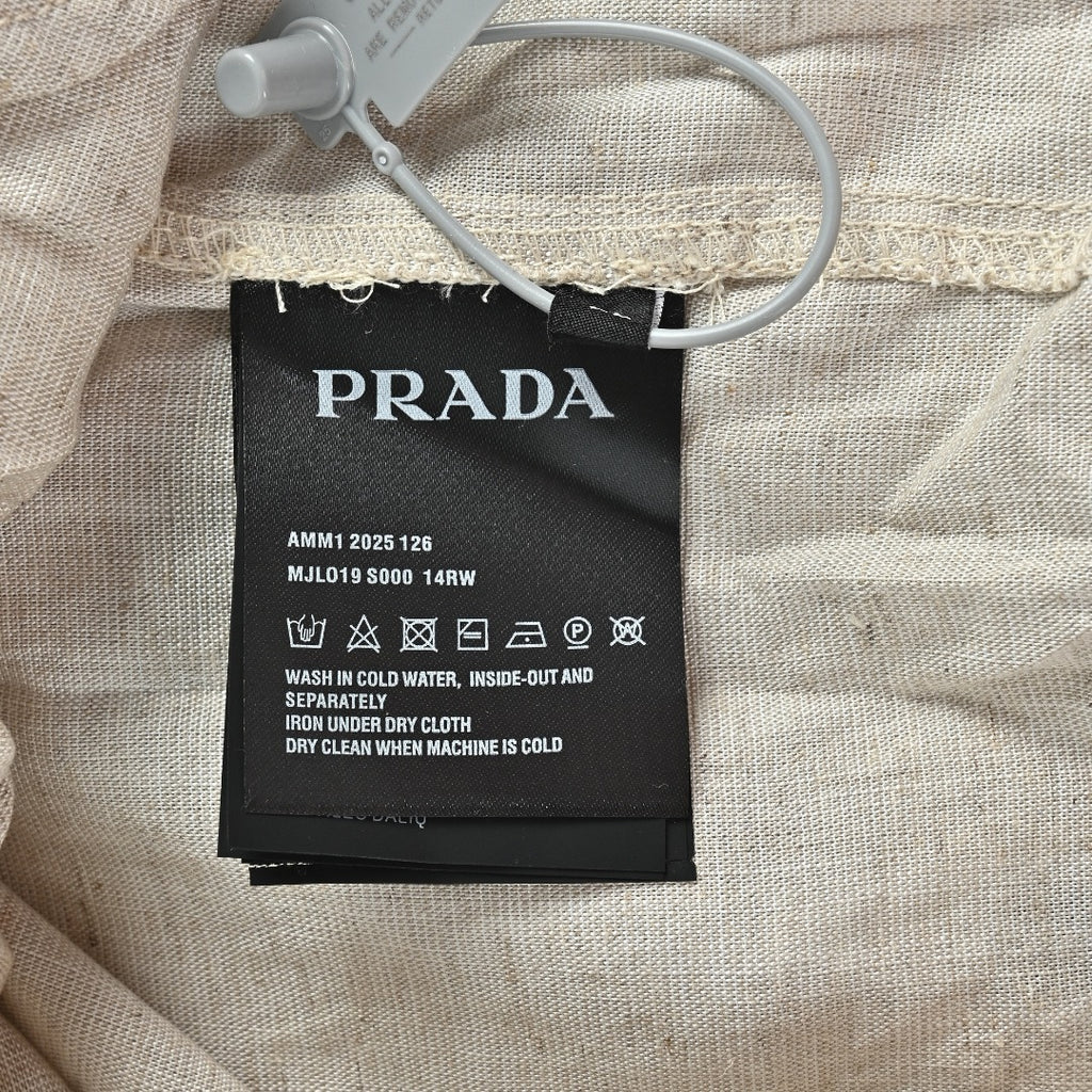 Prada Cream Chambray Cotton-Linen Blend Triangle Logo Jacket